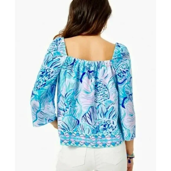 Lilly Pulitzer Women's Lizzie Top Bermuda Blue Fishful Thinking Engineer… - Picture 13 of 13